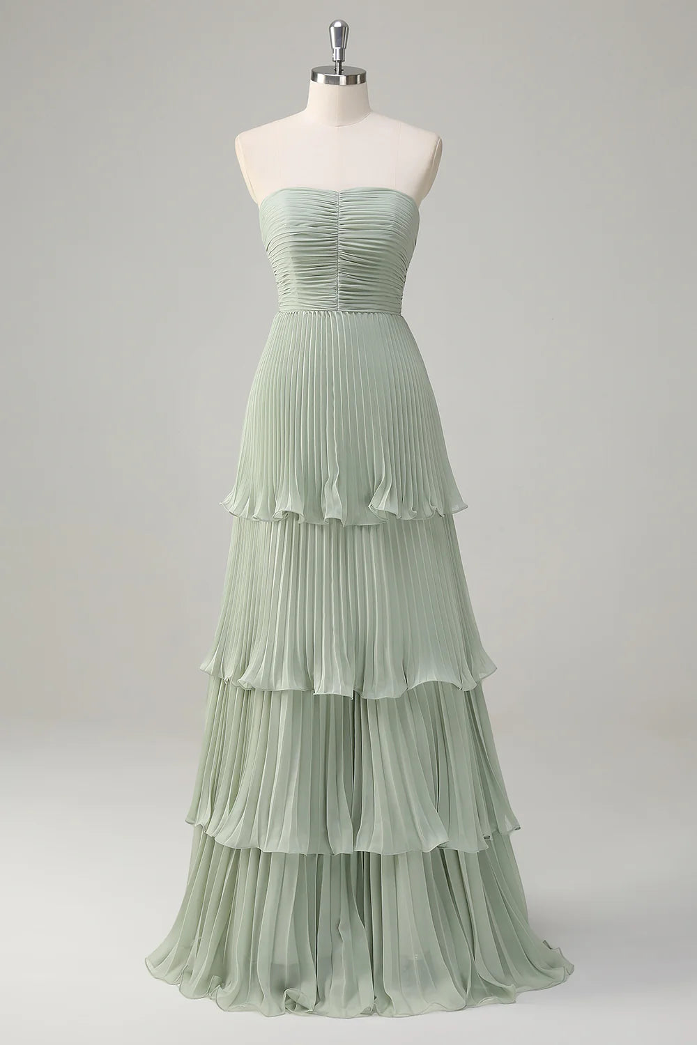 Dusty Sage A-Line Sweetheart Tiered Chiffon Floor Length Dress